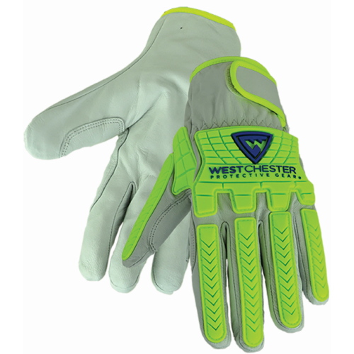 a pair of high visibility impact protection gloves from West Chester brand