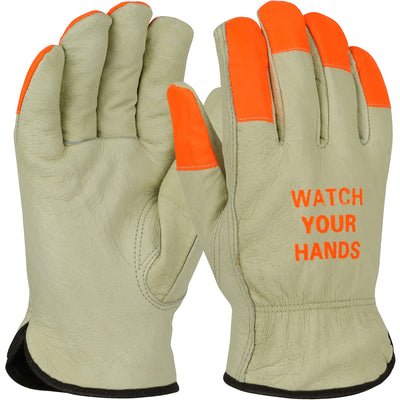West Chester 994KOTP Premium Top Grain Pigskin Leather with Thermal Lining and Hi-Vis Fingertips and Logo Keystone Thumb Driver Gloves (One Dozen)