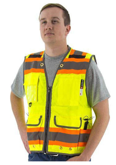 Majestic 75-3235 High Visibility  With Two-Tone Dot Striping Heavy Duty Surveyors Safety Vest, Ansi 2, R