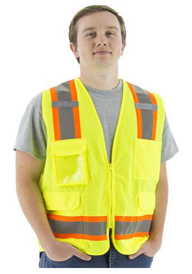 Majestic 75-3243 High Visibility With Two-Tone Dot Striping Surveyors Safety Vest, Ansi 2, R