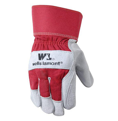 Wells Lamont 4050 Leather Work Gloves with Safety Cuff, Double Palm, Split Cowhide, 12 Pairs