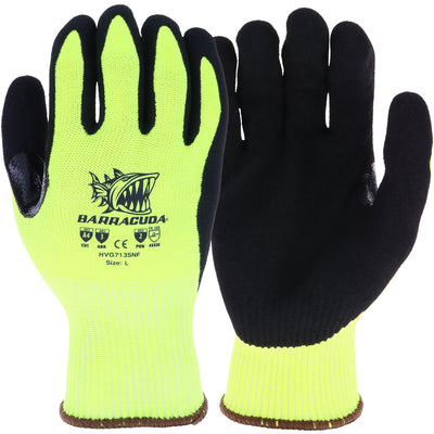 PIP HVG713SNF Barracuda Work Gloves Hi-Vis Seamless Knit PolyKor Blended with Nitrile Coated Sandy Grip, Touchscreen Compatible (One Dozen)