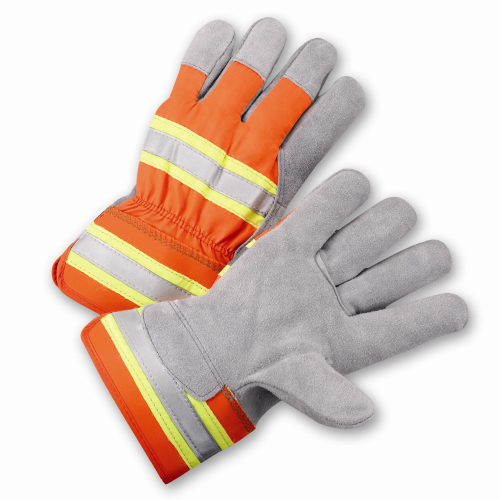 West Chester HVO500 High-Visibility Split Cowhide Leather Palm Gloves (One Dozen)
