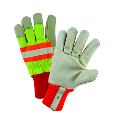 West Chester HVY1555 Hi-Viz Premium Grain Pigskin Leather Palm Winter Lining Gloves (One Dozen)