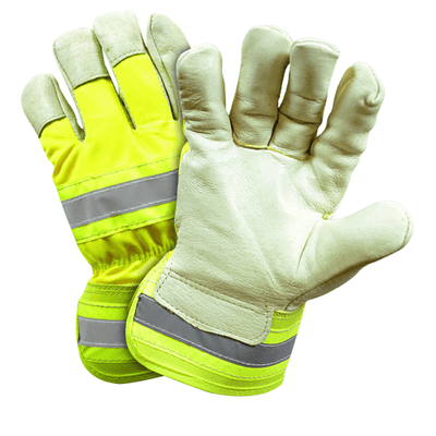 West Chester HVY5555 Pigskin Leather Palm Glove with Hi-Vis Nylon Back and Thermal Lining - Rubberized Safety Cuff (One Dozen)