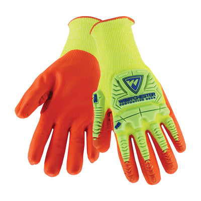 PIP HVY710HSNFB G-Tek Seamless Knit HPPE Blended Glove with Impact Protection and Orange Nitrile Foam Coated Palm and Fingers (One Pair)