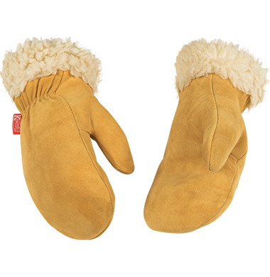 Kinco 1929PL Kid's Lined Suede Deerskin Mitt Easy-On Cuff Thermal Insulation Glove (3 Pair)