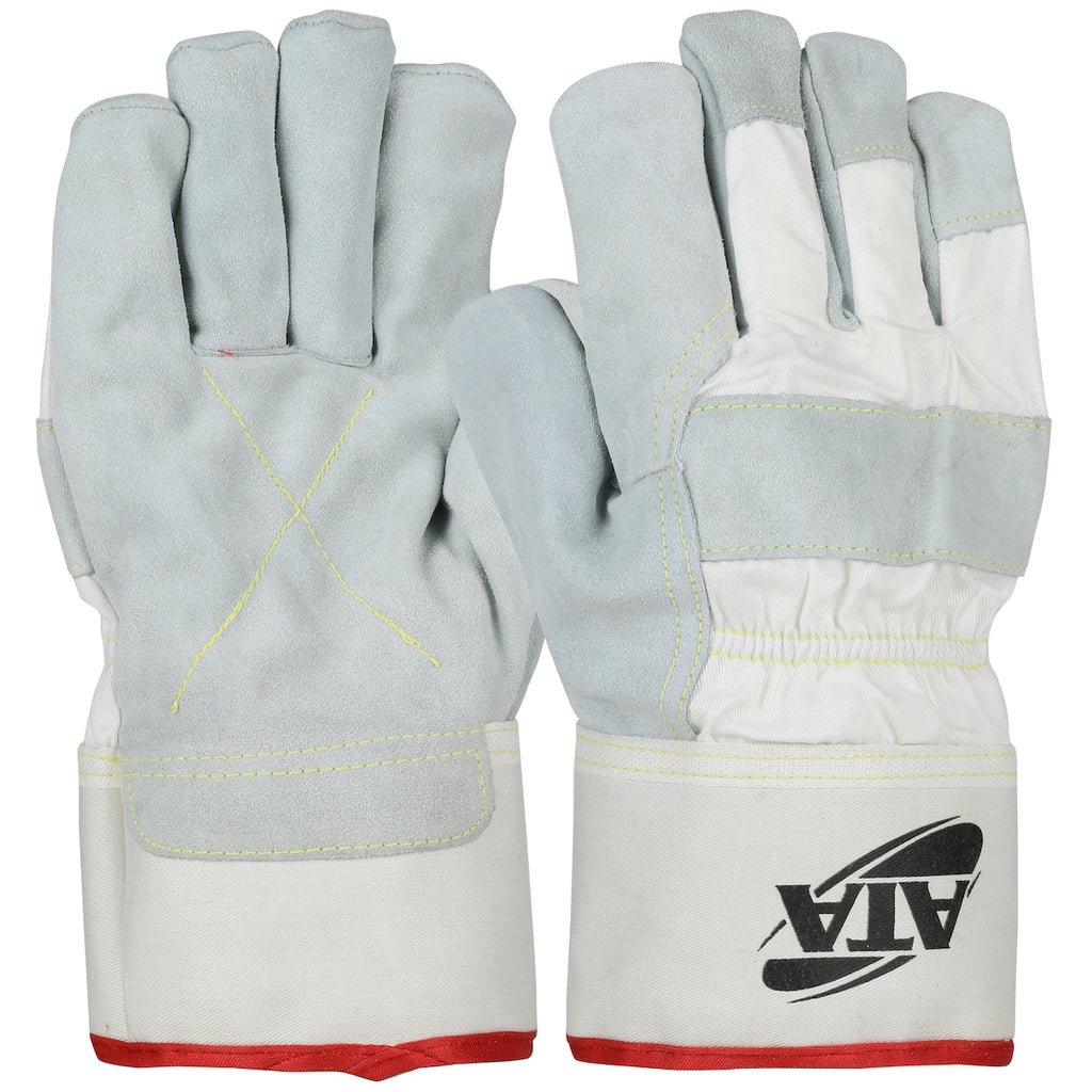 PIP MJVATA Split Cowhide Leather Palm Glove with Canvas Back and ATA Technology Lining Safety Cuff (One Dozen)