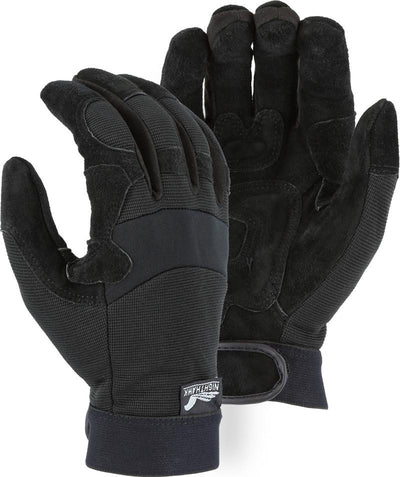 Majestic 2120 Night Hawk with Padded Cowhide Palm and Knit Back Mechanics Gloves (One Dozen)