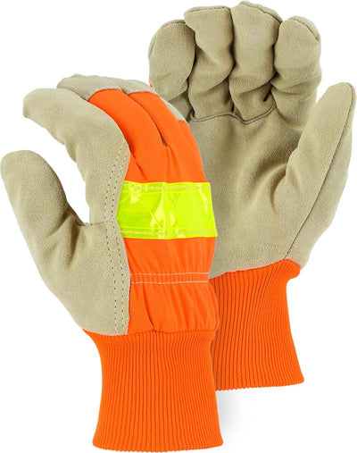 Majestic 1961 Winter Lined Split Pigskin Leather Palm Glove with High Visibility Woven Back Gloves (One Dozen)