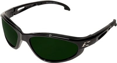 a pair of welding glasses with dark green lenses from Edge Eyewear brand