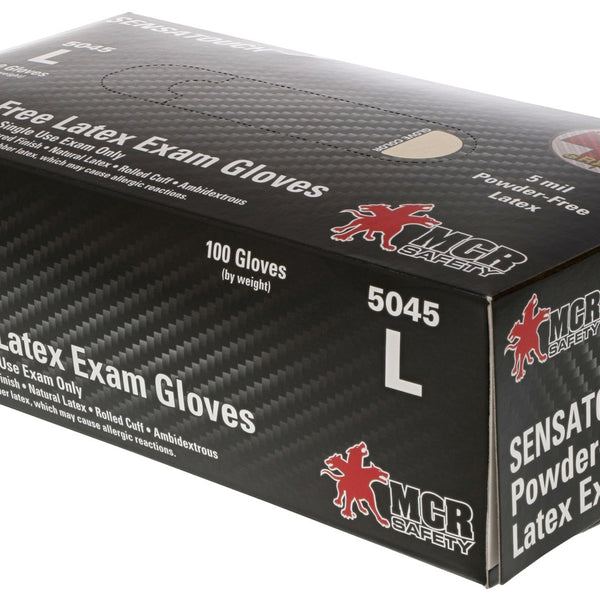 box of medical grade latex gloves from MCR Safety brand
