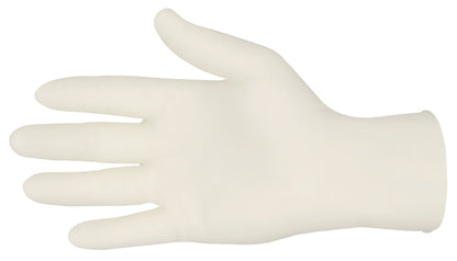 a white colored powder free latex disposable gloves