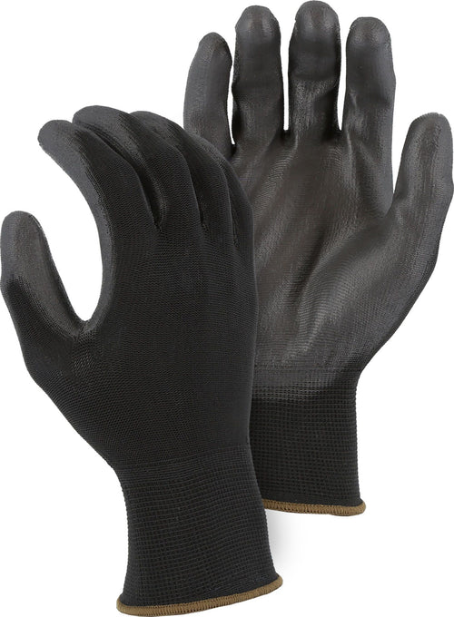 Majestic 3432A Polyurethane Palm Coated Glove with Polyester Knit Liner, Black (One Dozen)
