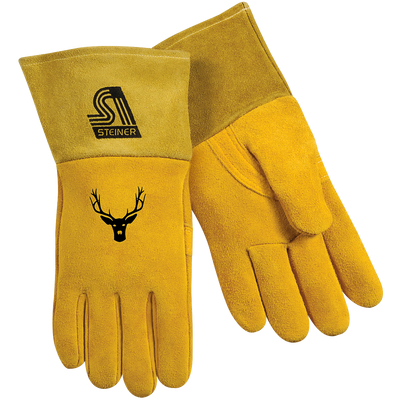 Steiner Industries 02276 Sof-Buck Premium Reverse Grain Deerskin MIG Unlined Palm ThermoCore Foam Back Long Cuff  Welding Gloves (One Dozen)