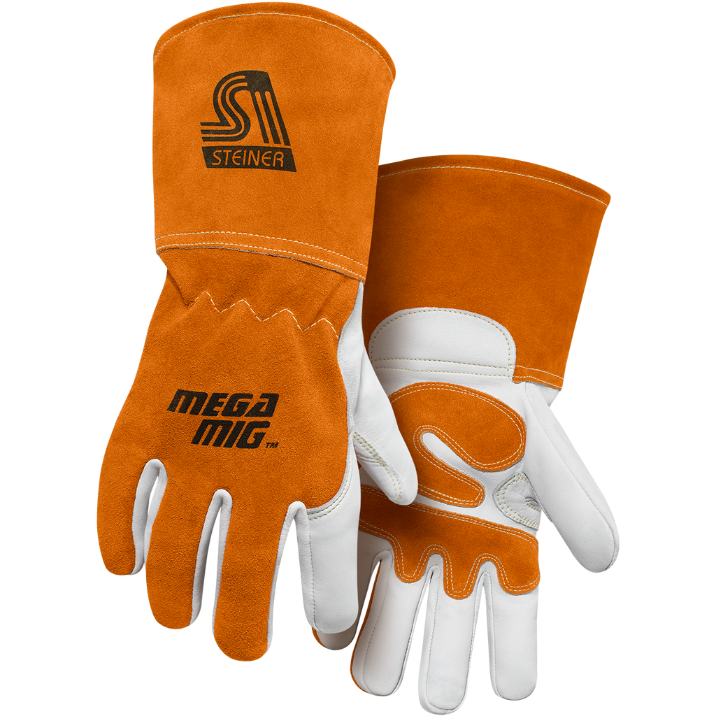 Steiner Industries 0215 MegaMIG Premium Heavyweight Grain Goatskin With Split Cowhide Back Welding Gloves (One Dozen)