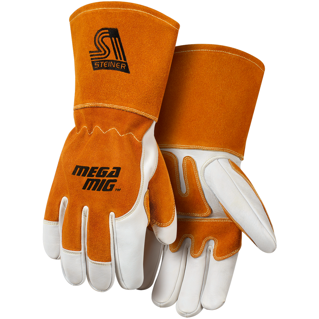 Steiner Industries 0216 MegaMIG Premium Grain Cowhide With Split Cowhide Back, Reverse Grain Goatskin Reinforcements MIG Welding Gloves (One Dozen)