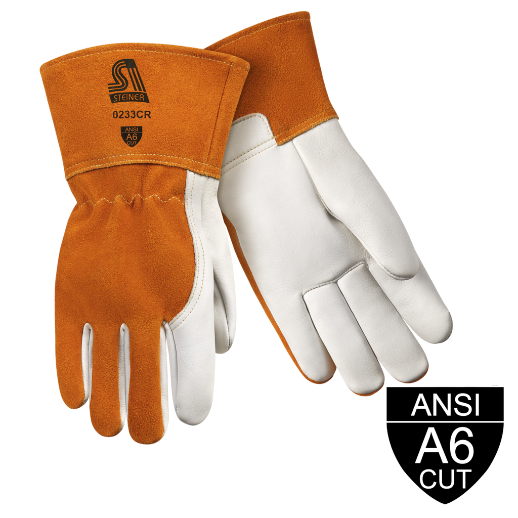Steiner Industries 0233CR Premium Grain Cowhide MIG ANSI A6 Cut Resistant  Welding And Metal Fabricator Gloves (One Dozen)