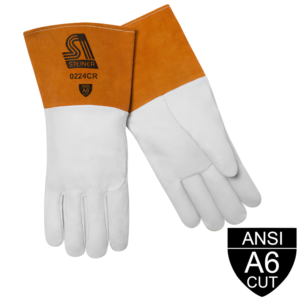 Steiner Industries 0224CR SensiTIG Premium Grain Goatskin TIG ANSI A6 Cut Resistant Long Cuff Welding Gloves (One Dozen)